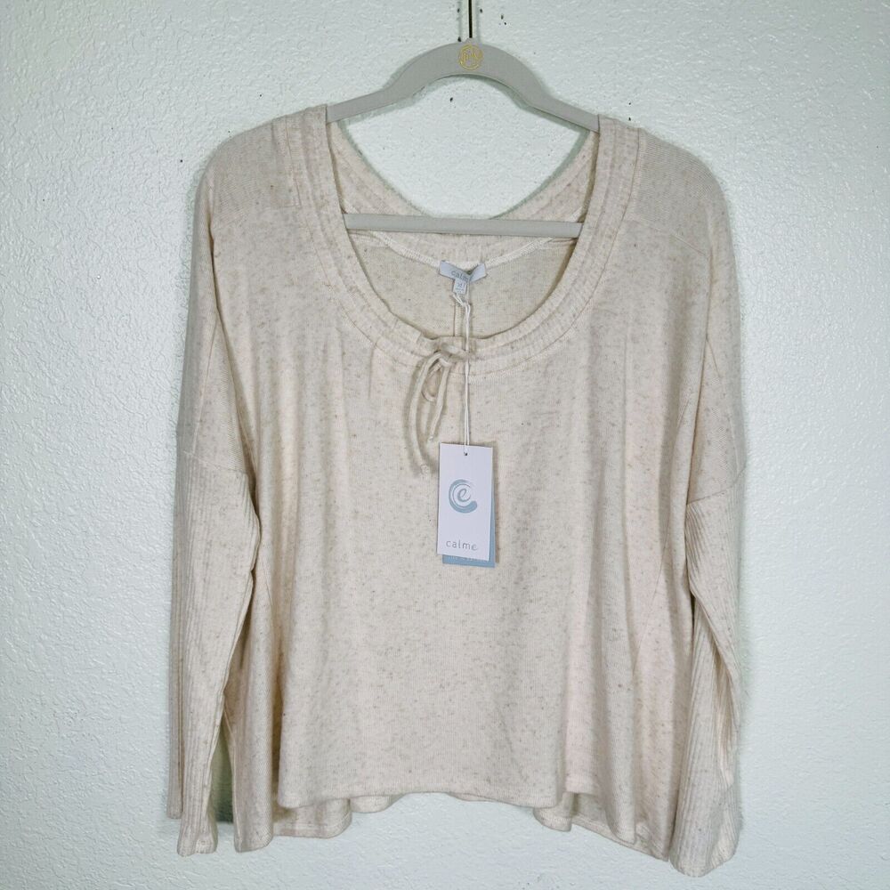 Johnny Was Calme Sweater Womens Extra Large Tunnel Drawstring Crop Tencel Linen
